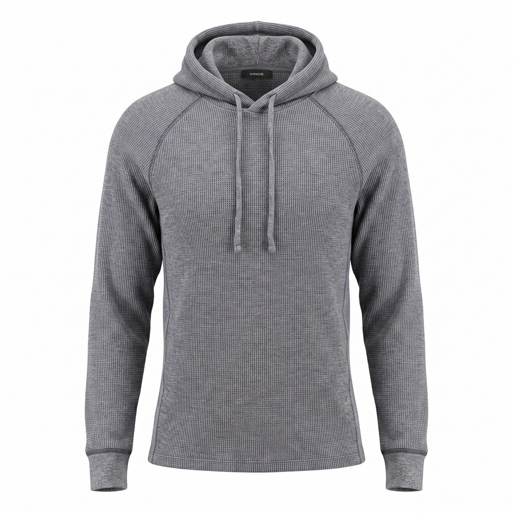 Vince Thermal Hoodie Mens Small Grey Pima Cotton Waffle Knit Pullover M79119267A